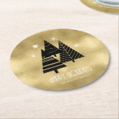 クリスマスツリーと雪片金ゴールドID863 ラウンドペーパーコースター (アングル)