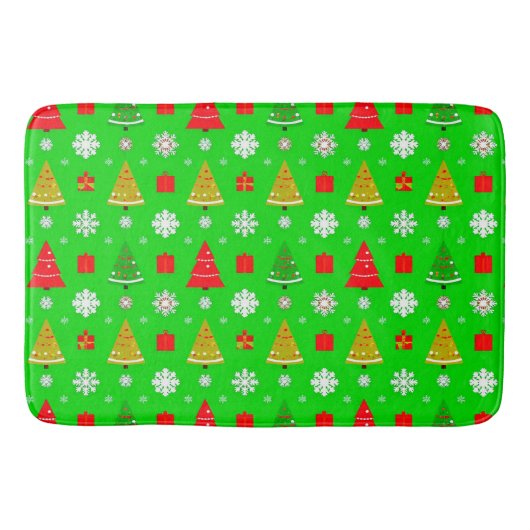 クリスマスツリーと雪片 バスマット (正面)