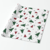 クリスマスツリーと雪片 ラッピングペーパー (アンロールド)