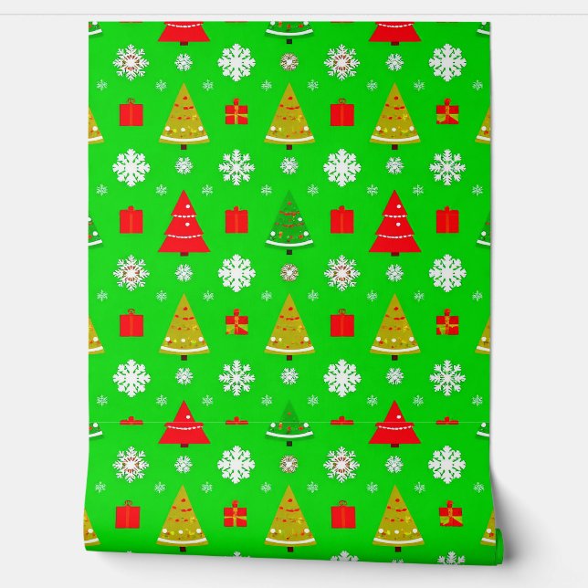 クリスマスツリーと雪片 壁紙 (ほどく)