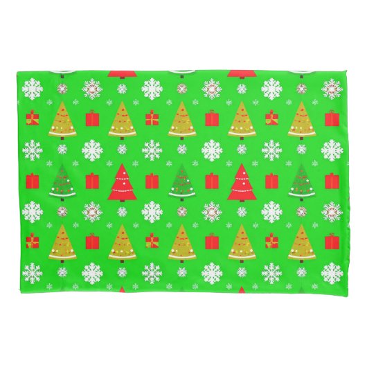 クリスマスツリーと雪片 枕カバー (正面)