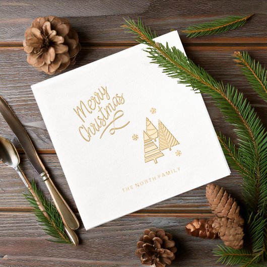 クリスマスツリーと雪片ID863 箔ナプキン