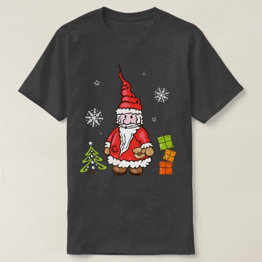 クリスマスツリーと雪片Xmaとサンタクロース Tシャツ (デザイン正面)