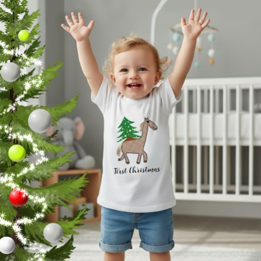 クリスマスツリーと馬 ベビーTシャツ