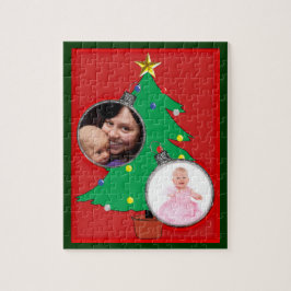 クリスマスツリーと2枚のオーナメント写真 ジグソーパズル