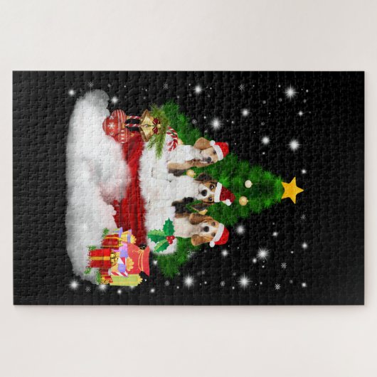 クリスマスツリーと3つのビーグルスサンタクロース ジグソーパズル (横)