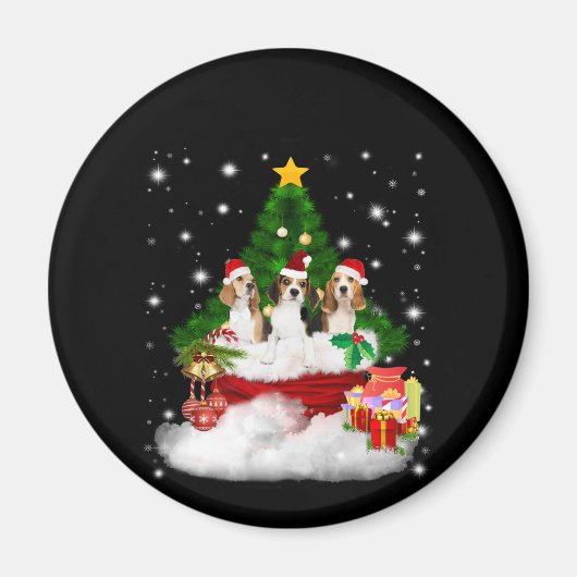 クリスマスツリーと3つのビーグルスサンタクロース マグネット (正面)