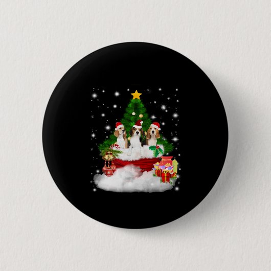 クリスマスツリーと3つのビーグルスサンタクロース 缶バッジ (正面)