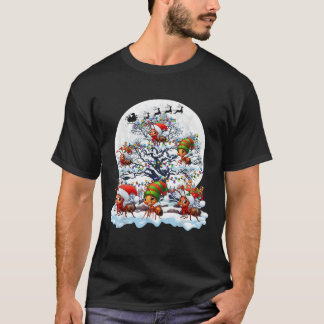 クリスマスツリーにいるサンタトナカイエルフ蟻昆虫 Tシャツ