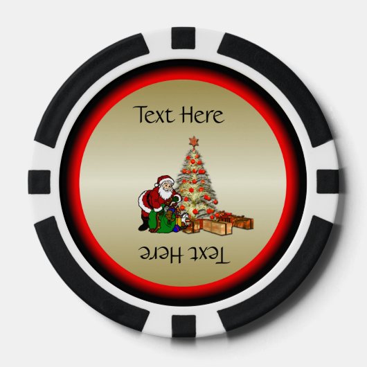 クリスマスツリーにおもちゃのあるサンタクロース ポーカーチップ (正面)