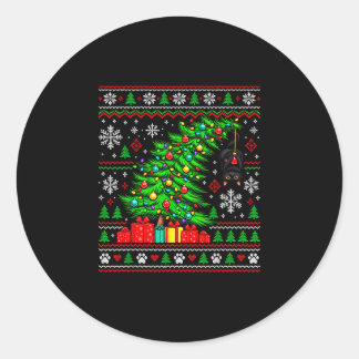 クリスマスツリーにぶら下がる黒猫のペット ラウンドシール