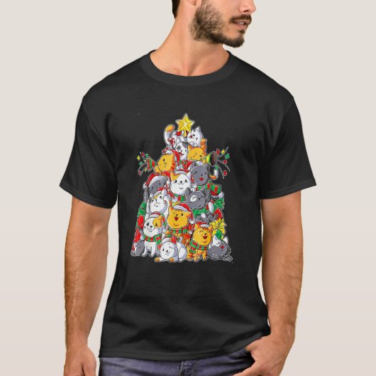 クリスマスツリーにゃメリーキャットマス Tシャツ (正面)