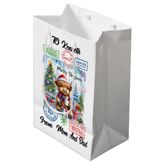 クリスマスツリーによるハイランドカウサイプスバイクリスマスツリー ミディアムペーパーバッグ (正面アングル)