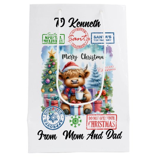 クリスマスツリーによるハイランドカウサイプスバイクリスマスツリー ミディアムペーパーバッグ (裏面)