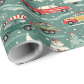 クリスマスツリーによるビンテージカー ラッピングペーパー (ロールコーナー)