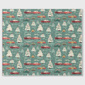 クリスマスツリーによるビンテージカー ラッピングペーパー (フラット)