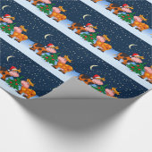 クリスマスツリーによる甘いメリークリスマス牛カップル ラッピングペーパー (角)