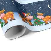 クリスマスツリーによる甘いメリークリスマス牛カップル ラッピングペーパー (ロールコーナー)