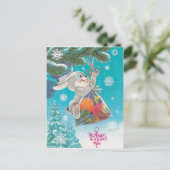 クリスマスツリーにキャンディーを飾ったウサギ、ヴィンテージ ポストカード (スタンド正面)