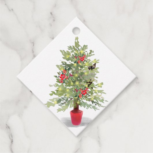クリスマスツリーにシャム猫を贈るラベル フェイバータグ (正面)