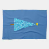 クリスマスツリーにモダン咲く青い花 キッチンタオル (横)