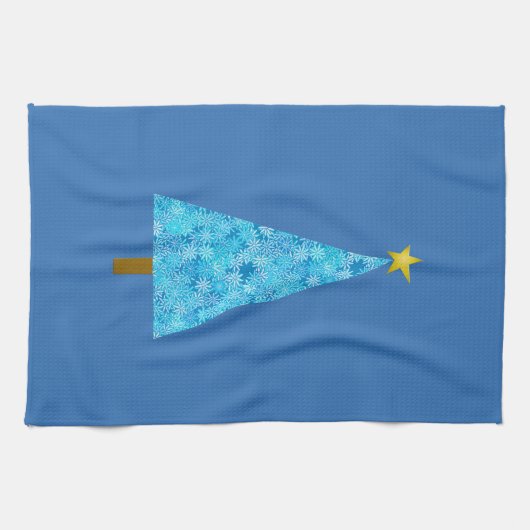 クリスマスツリーにモダン咲く青い花 キッチンタオル (横)