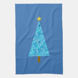 クリスマスツリーにモダン咲く青い花 キッチンタオル