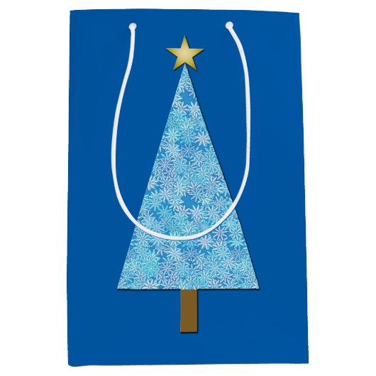 クリスマスツリーにモダン咲く青い花 ミディアムペーパーバッグ (正面)