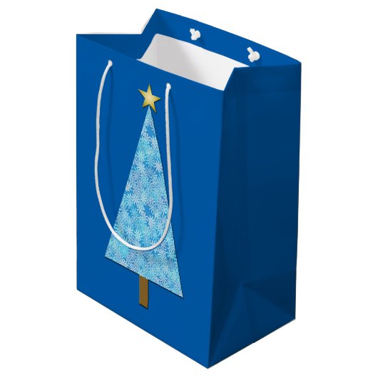 クリスマスツリーにモダン咲く青い花 ミディアムペーパーバッグ (裏面アングル)