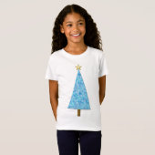 クリスマスツリーにモダン咲く青い花 Tシャツ (正面フル)