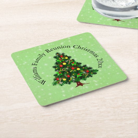 クリスマスツリーに一致する名前文字の変更 スクエアペーパーコースター (アングル)