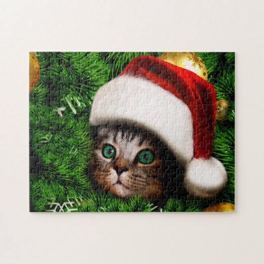 クリスマスツリーに可愛い猫 ジグソーパズル (横)