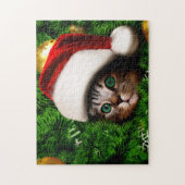 クリスマスツリーに可愛い猫 ジグソーパズル (縦)