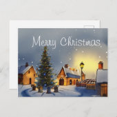 クリスマスツリーに囲まれた村の家 シーズンポストカード (正面/裏面)