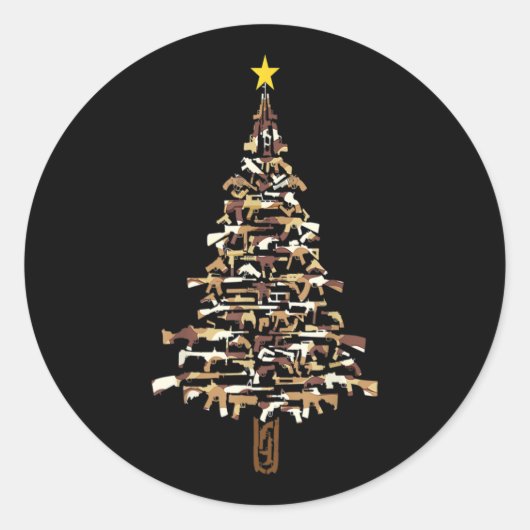 クリスマスツリーに形成されるおもしろい銃 ラウンドシール (正面)
