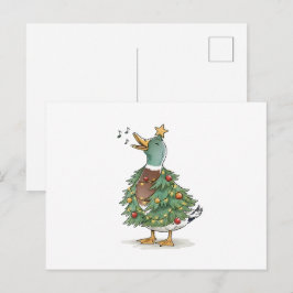 クリスマスツリーに扮したアヒルの歌声でおもしろいクリスマスの愛を表現 ポストカード