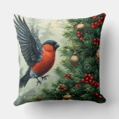 クリスマスツリーに止飾まるブルフィンチ クッション (裏面)