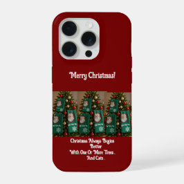 クリスマスツリーに猫のタオル、写真、ユーモア iPhone 15 PROケース