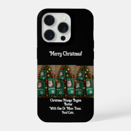 クリスマスツリーに猫のタオル、写真、ユーモア iPhone 15 PROケース