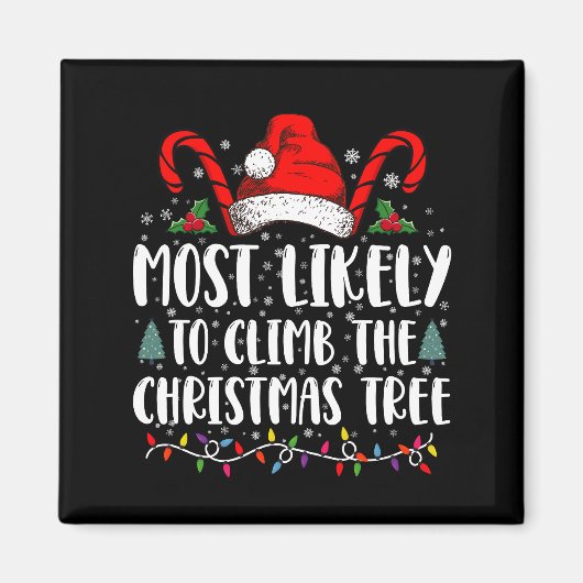 クリスマスツリーに登る可能性大 クリスマス マグネット (正面)