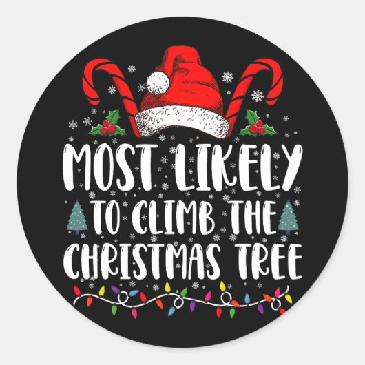 クリスマスツリーに登る可能性大 クリスマス ラウンドシール (正面)