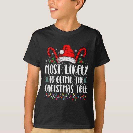 クリスマスツリーに登る可能性大 クリスマス Tシャツ (正面)