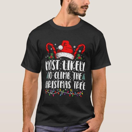 クリスマスツリーに登る可能性大 クリスマス Tシャツ (正面)