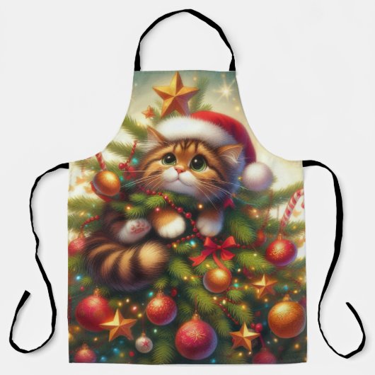 クリスマスツリーに登場するかわいい猫 エプロン (正面)