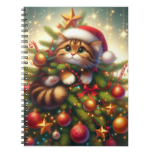 クリスマスツリーに登場するかわいい猫 ノートブック (正面)