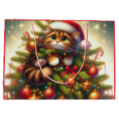 クリスマスツリーに登場するかわいい猫 ラージペーパーバッグ (裏面)