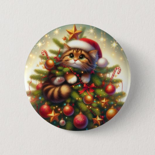 クリスマスツリーに登場するかわいい猫 缶バッジ (正面)