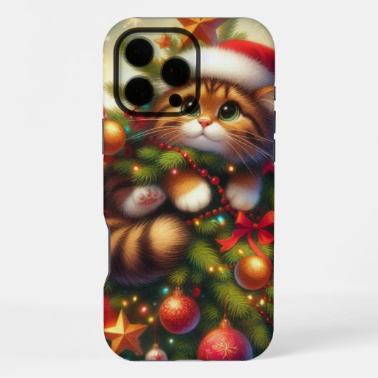 クリスマスツリーに登場するかわいい猫 iPhoneケース (裏面)