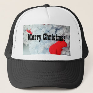 クリスマスツリーに赤いテディベア キャップ