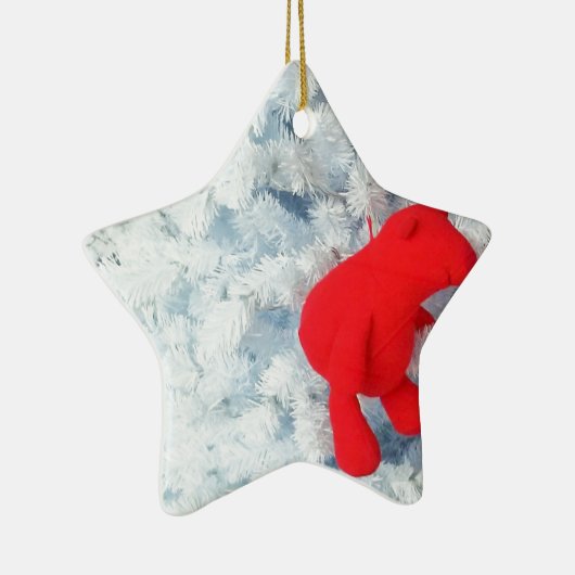 クリスマスツリーに赤いテディベア セラミックオーナメント (右)